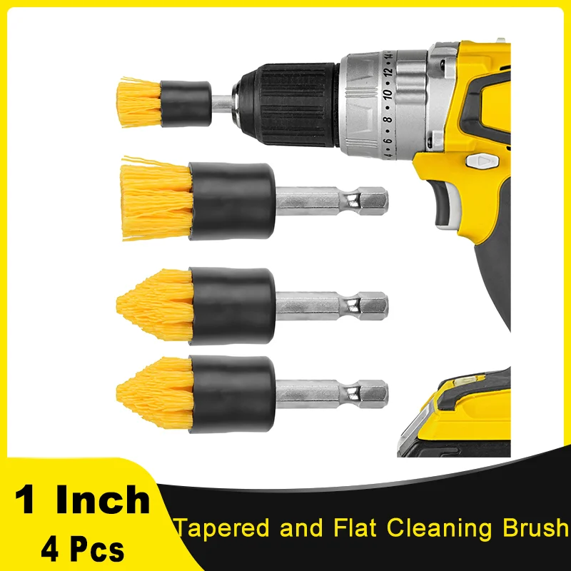 Tapered and Flat Cleaning Brush Attachment Set 4 Pcs with for Cordless Drill Tile Grout Drill Brush Set Drill Attachments