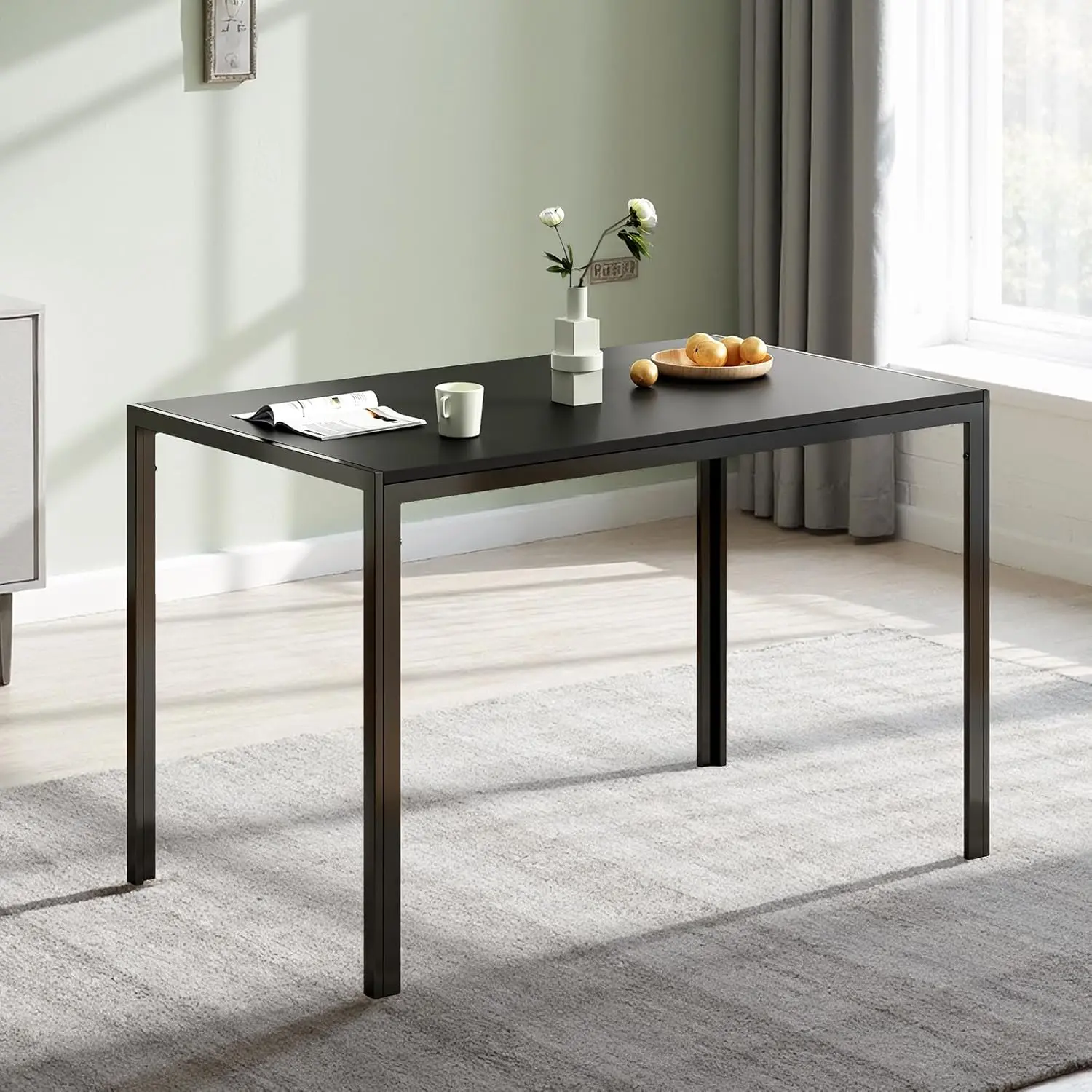 

Прямоугольный обеденный стол 47 дюймов на 4–6, современная деревянная столешница с прочным металлическим каркасом, простая сборка