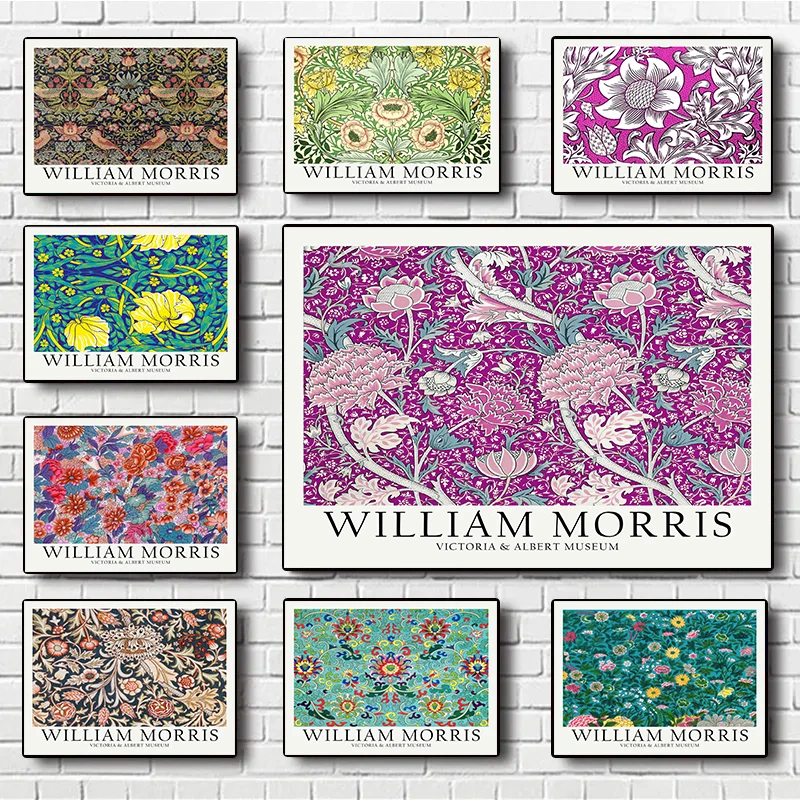 William Morris Blue/Purple/Green Flowers Poster Exhibition Canvas Painting Plant Wall Art Picture for Living Room Home Decor