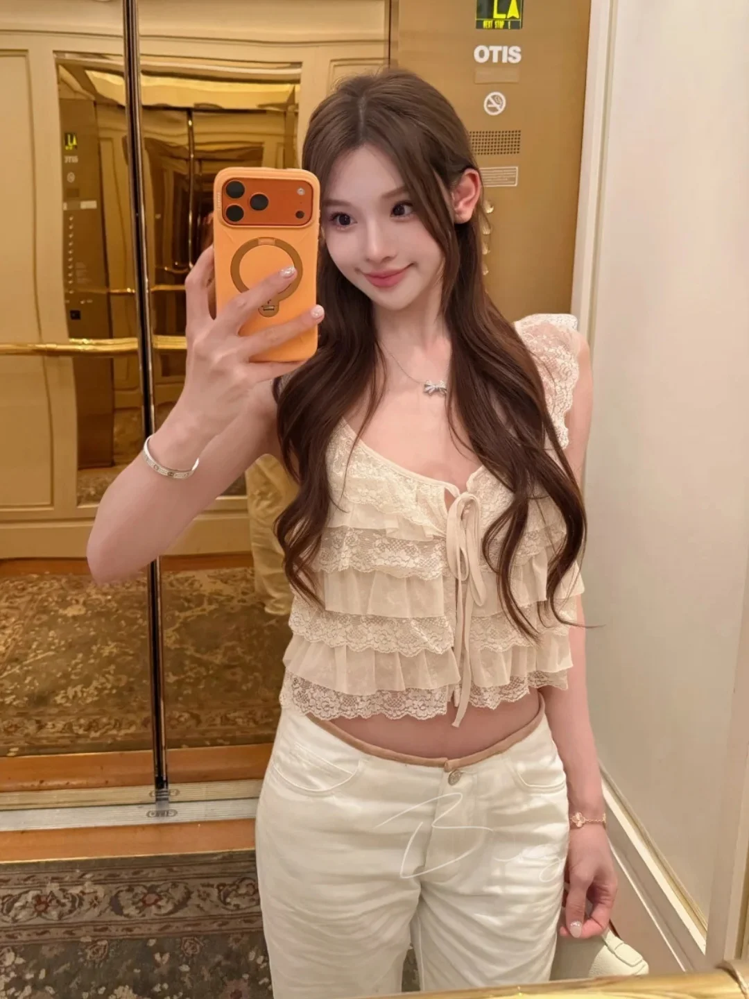 

White Lace Trim Belted Short Crop Top Women's Summer Sexy Pure Desire Slimming Outerwear Shirt V-neckline Sleeveless
