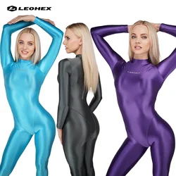 DROZENO Women's Sexy One-Piece Swimsuit Competitive Swimwear Satin Glossy Backless Jumpsuit for Swimming