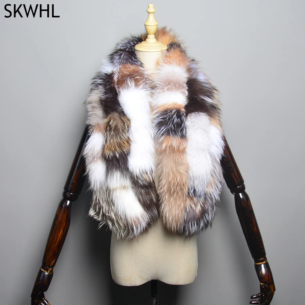 

Luxury Women Fox Fur Shawl Real Fox Fur Wrap Winter Autumn Hand Knit Natural Fox Fur Scarf with Fringes Real Fur Stole