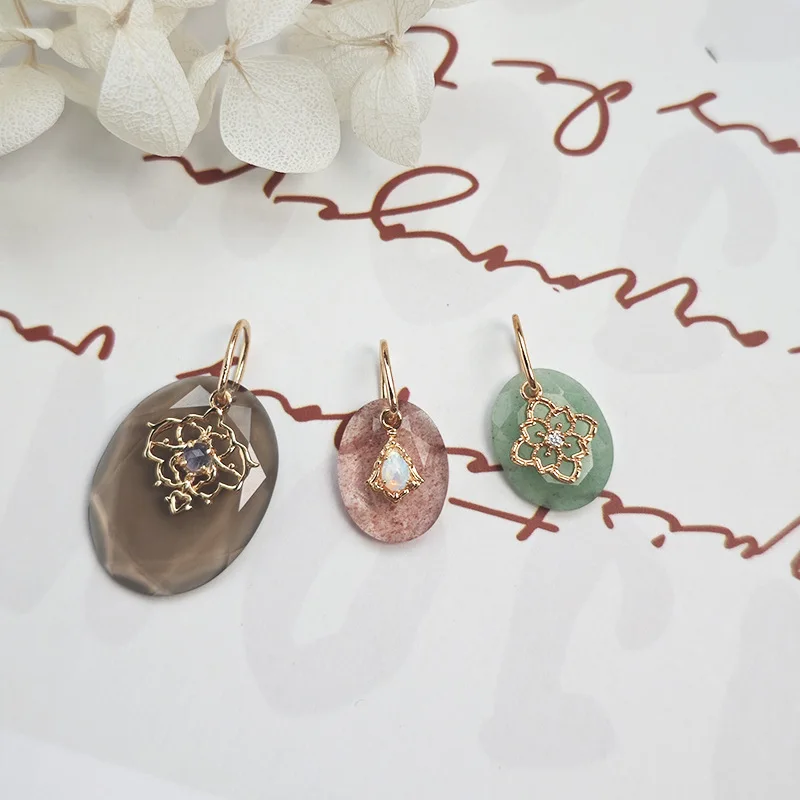 LAMOON Vintage Green Natrual Aventurine Quartz For Women Double Pendant 925 Sterling Silver Gold Plated Fine Jewelry Accessories