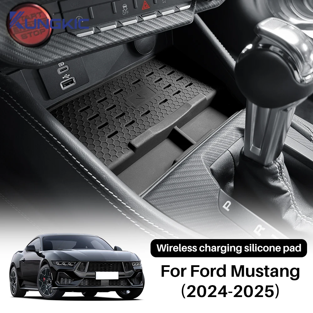 

For Ford Mustang S650 GT 2024 2025 Silicone Wireless Charging Pad Non-Slip Mat Dust-Proof Charger Protect Cover Car Accessories
