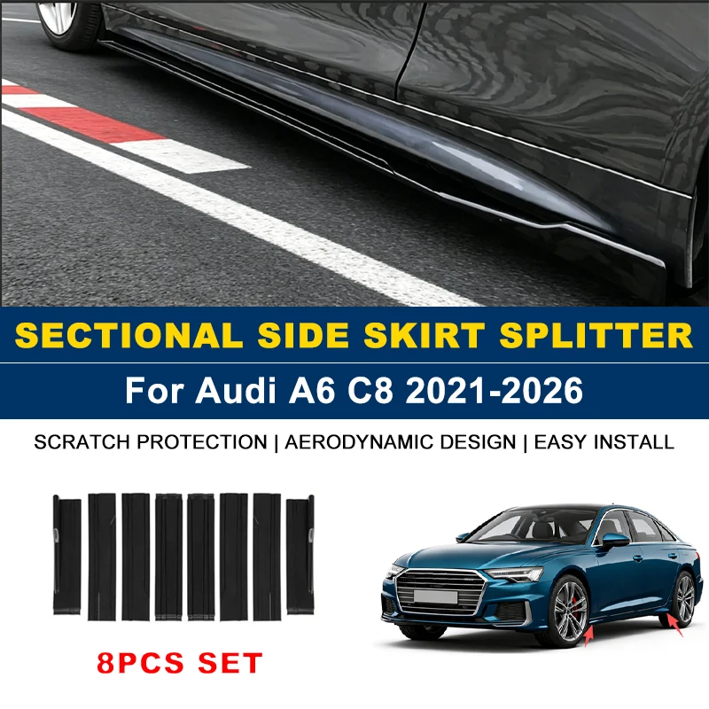

2.2m Sectional Side Skirt Extension Lips Side Spoiler, Car Exterior Modified Upgrade Kit For Audi A6 C8 2021-2026 2022 2023 2024