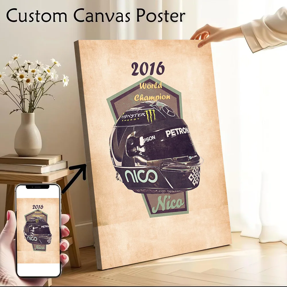 Nico Rosberg Helmet Printed Canvas Wall Art Customizable Paintings Poster Perfect Gift for Specialty and Themed Home Decor Mural