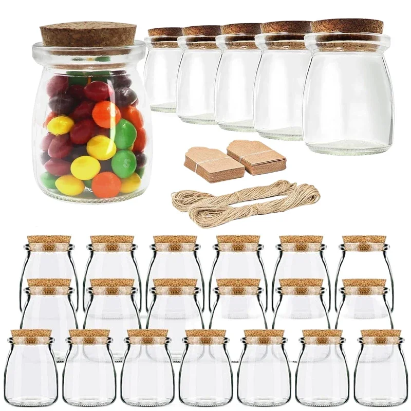 

5Pcs 100/200ML Glass Pudding Jars with Cork Lids Jars Empty Glass Containers with Tags & Ropes for Family party Diy Honey Yogurt