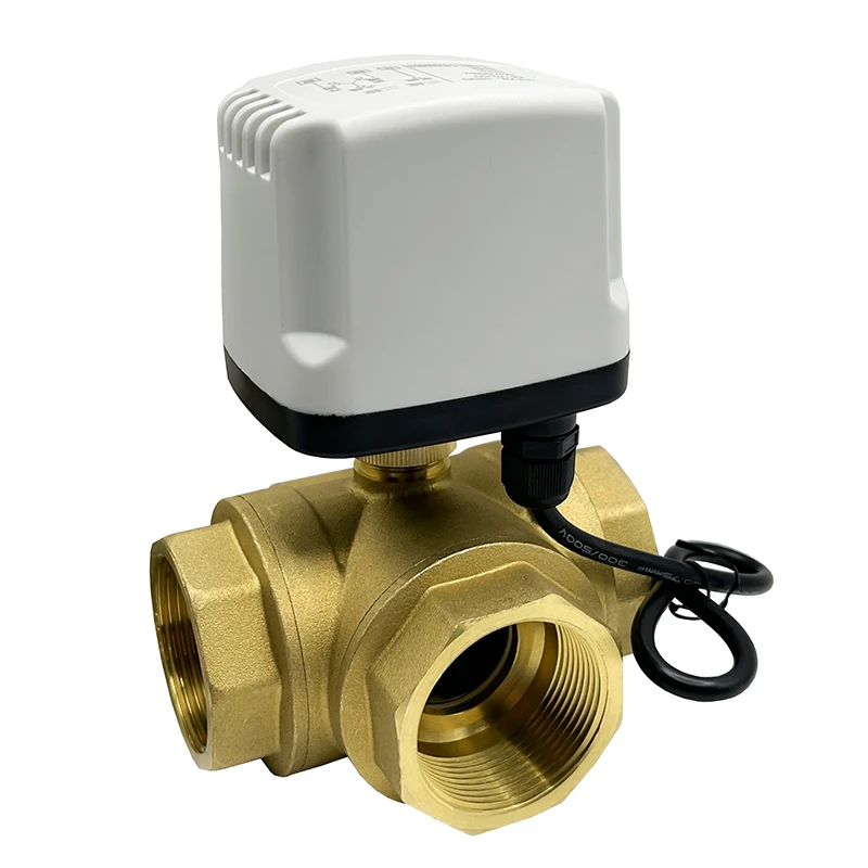 DN40 3 Way Brass IP65 Waterproof Motorized Ball Valve 3-Wire 2 Control T Type AC220V DC12V DC24V Electric Ball Valve