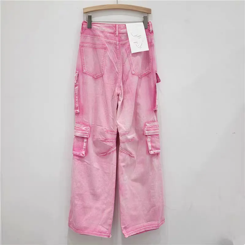 Amerikanische gerade Jeans Damen Herbst neue Multi-Pocket-Arbeitskleidungshose Design Sense locker sitzende Hose mit weitem Bein