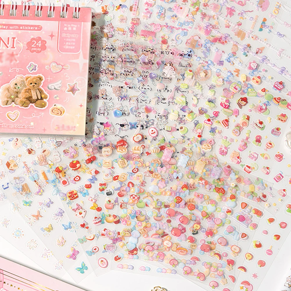 24 Sheets Handheld Sticker Notebook Mini Nail Stickers Cartoon Stickers Decorative Small Patterns High Beauty Cute
