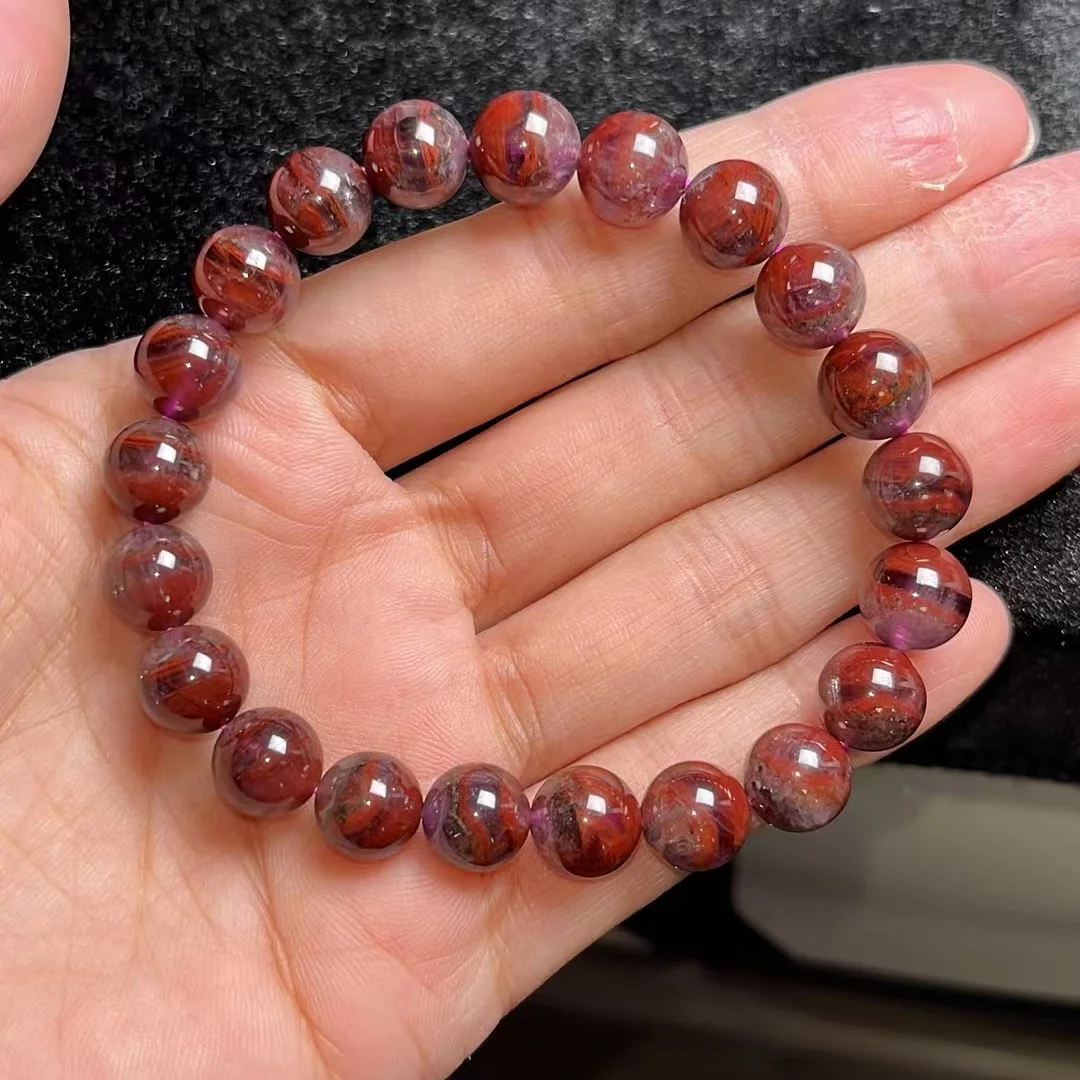 Natural Red Auralite 23 Cacoxenite Beads Eye Bracelet 9.2mm Rutilated Canada Gemstone Women Men Clear Round Beads Jewelry AAAAA