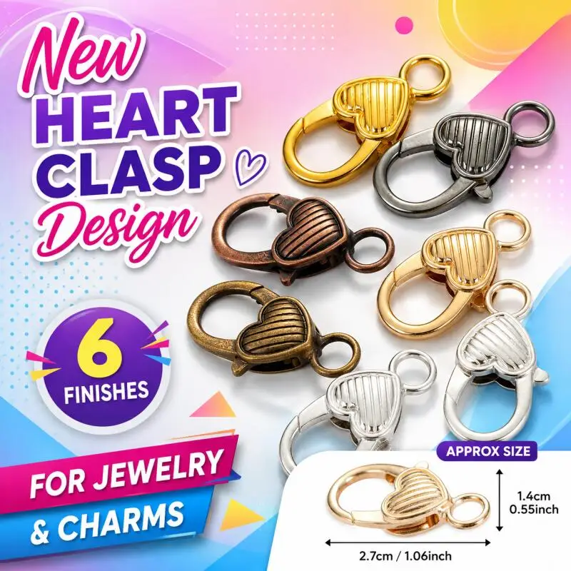 10pcs 2.7x1.4cm Golds Silver Plated Rhodium Heart Shaped Lobster Clasp Hooks for Necklace&Bracelet Chain DIY Jewelry Making