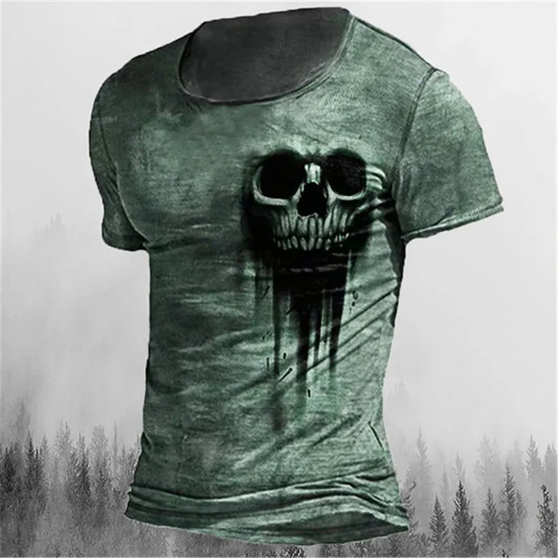 6XL Plus Size Men's Clothing Horror Skull T-Shirts Vintage Short Sleeve 3d Print Terror Gothic Man Tee O-Neck Casual Simple Tops
