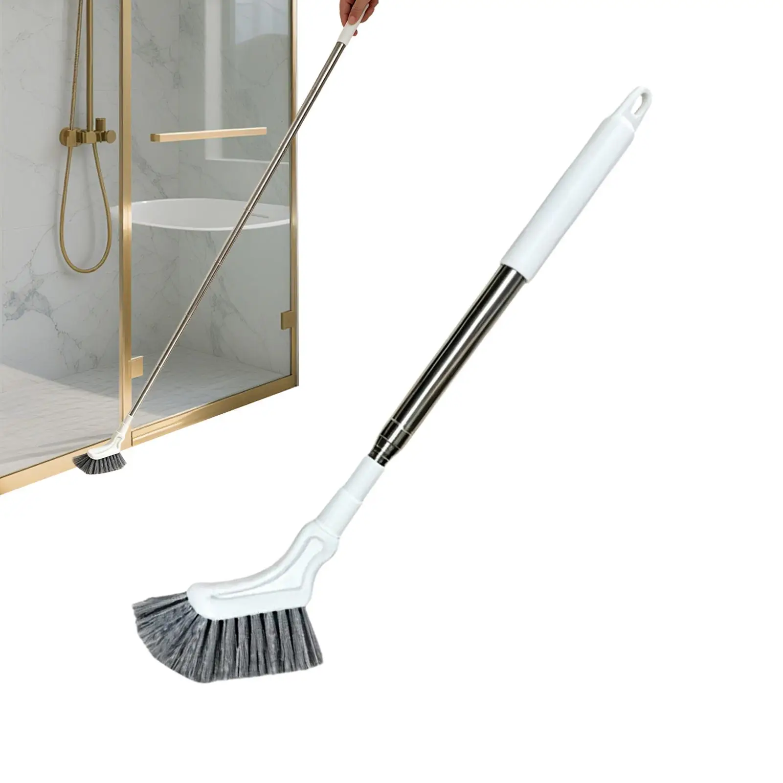 Floor Scrub Brush Telescopic Pole Narrow Head Elastic Bristles Long Handle Floor Scrubber Brush for Wall Deck Kitchen Bathtub