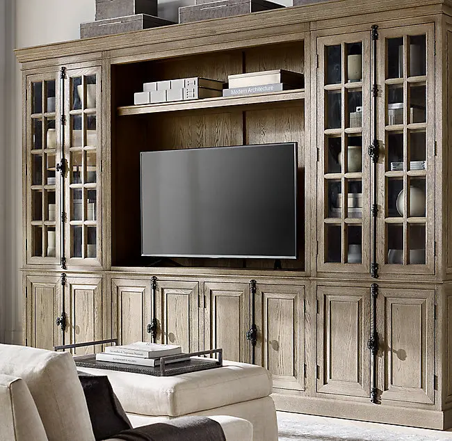 Solid wood TV cabinet Background wall decorative cabinet Wall cabinet Log oak bookcase