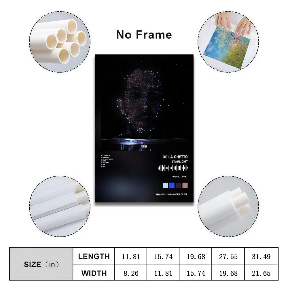 De La Ghetto Poster Peelable Self-Adhesive Album Cover Poster Stickers, Frameless Wall Art for Singer Band Pop Rap Bedroom