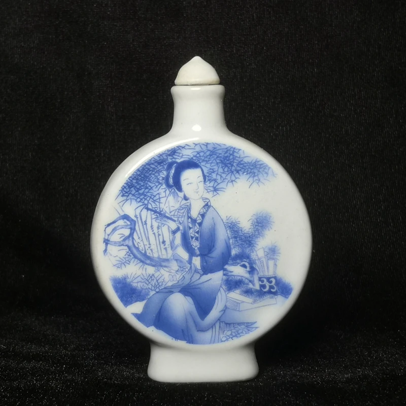 YIZHU CULTUER ART Size 9.8 x 6.8 cm Old Chinese Porcelain PaintingBeautiful Woman Belle Snuff Bottle Decoration Gift Collection