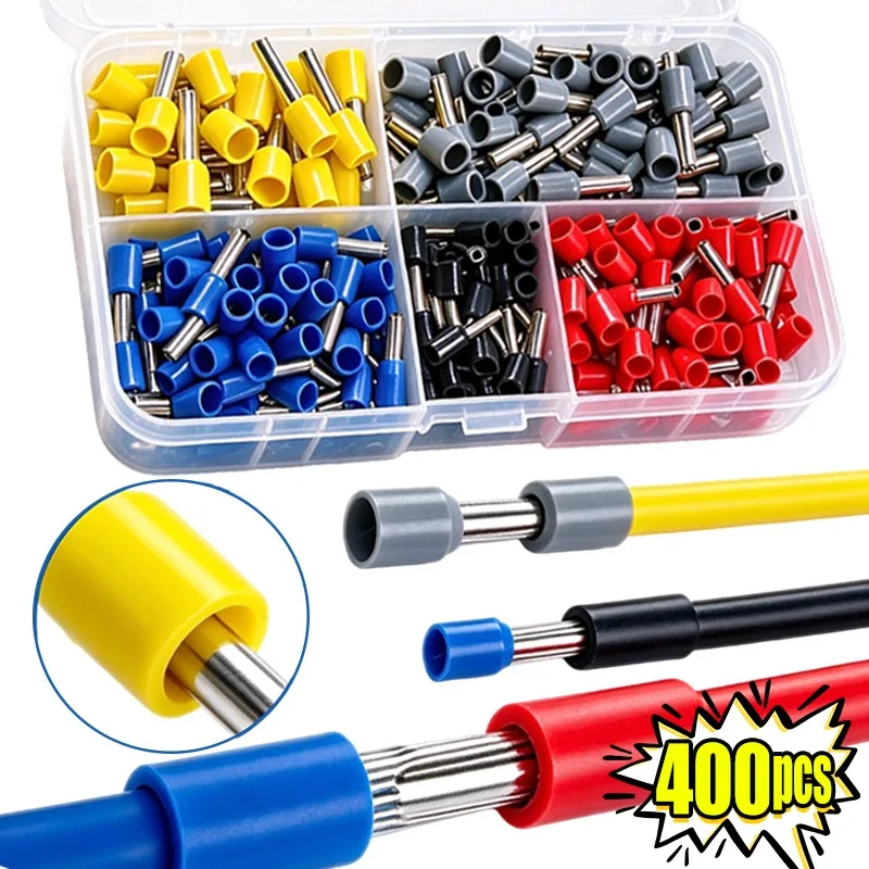 200/400Pcs Cold Pressed Crimp Terminal Assortment Kit Wire ConnectorBox for Electrical Wiring Automotive Home DIY Projects Brass