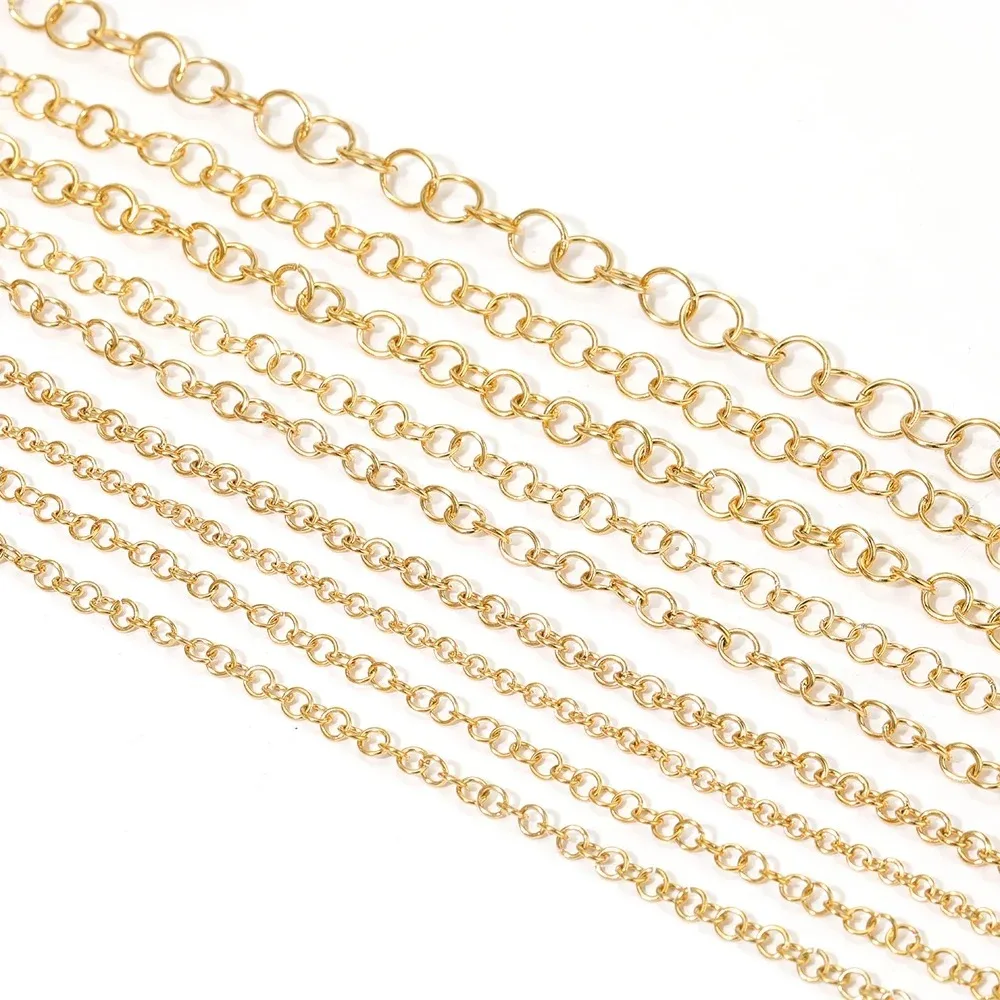 2 metros de eslabones circulares cruzados de acero inoxidable, cadenas de junta tórica a granel para hacer joyería de moda DIY, suministros para pulseras y collares de oro