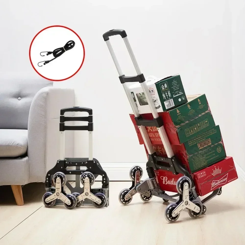 

Folding Stair Cart with Wheels Portable Folding Trailer Aluminum Alloy Trolley Home Lightweight Climbing Travel Folded Trolley