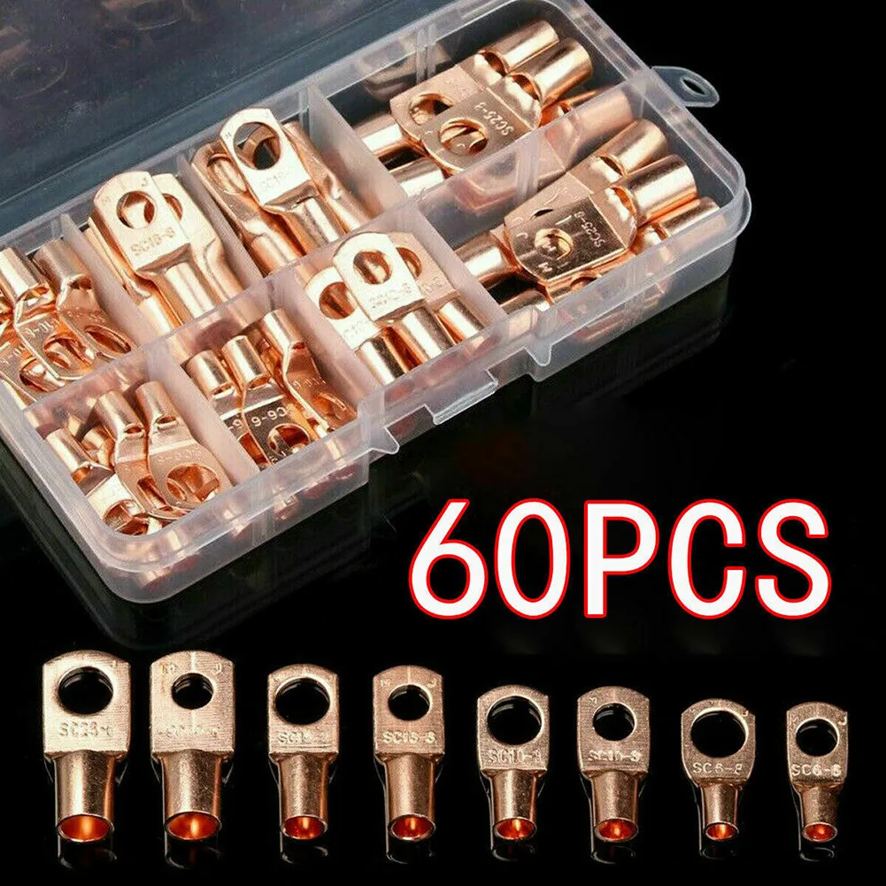 

60-Piece Copper Tube Terminal Battery Soldering Cable Connector Kit Copper Cable Connector Cable Sleeve