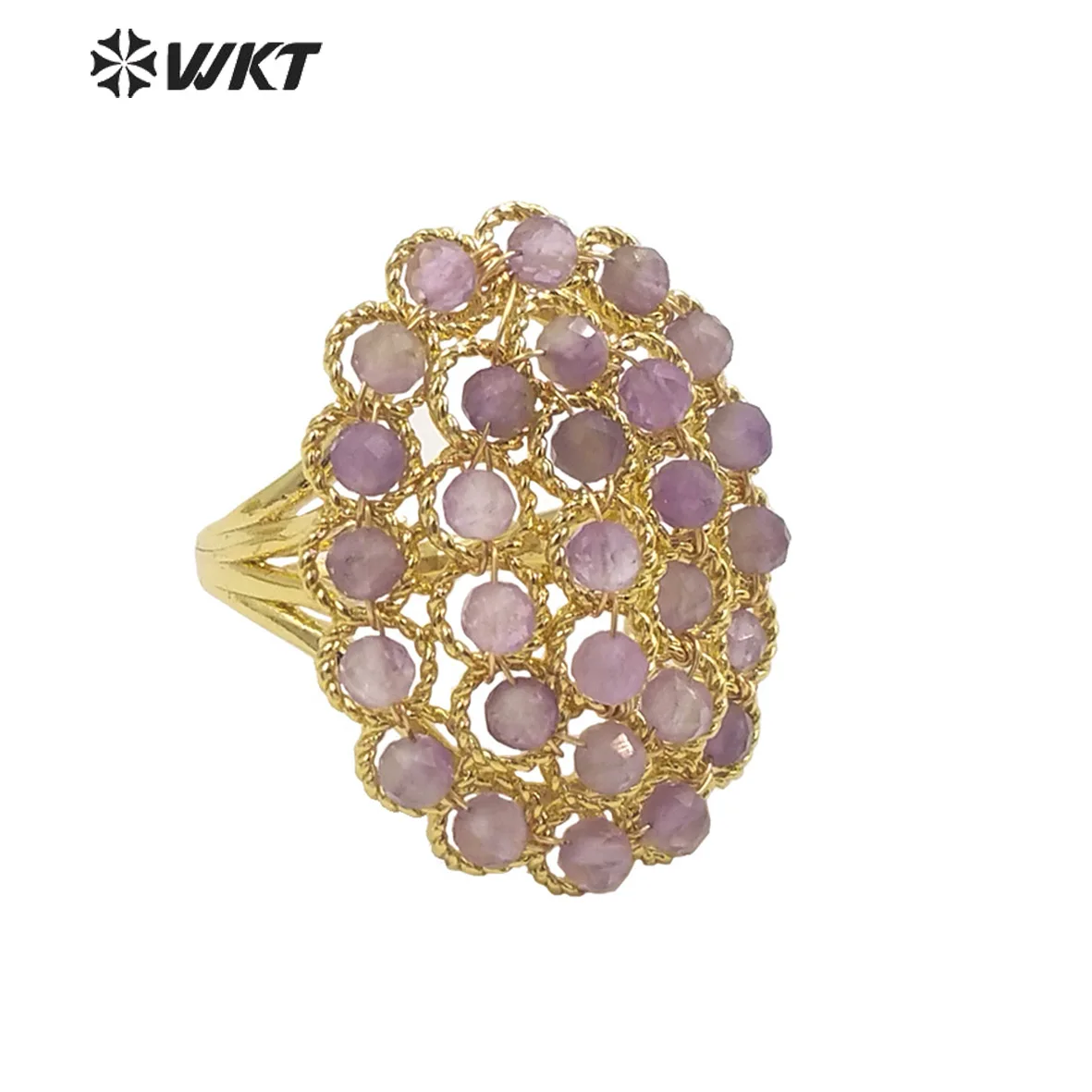 

WT-R451 INS Summer Design Handmade Wire Wrapped Beads Ring 18K Gold Plated Tiny Stone Jewelry For Women Party Decoration