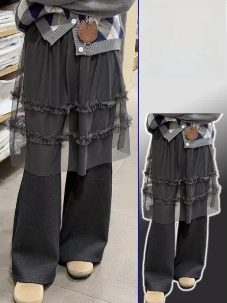 

Широкие брюки больших размеров с высокой талией, из тюля и сетки, пышные, утолщенные, повседневные, шерстяные, для женщин