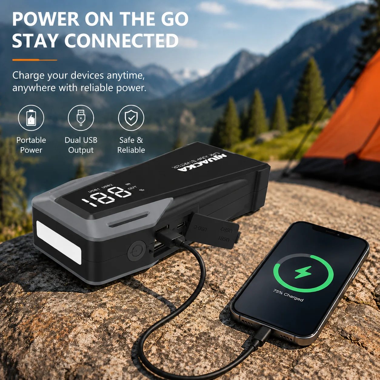 NJUACKA 3000A Car Jump Starter, 12V Portable Battery Booster Pack for Cars, SUVs & Trucks, Emergency Jump Box with Power Bank, USB Charging, LED Flashlight, SOS Warning Light, Compact Auto Safety Tool for Roadside Breakdowns, Camping & Road Trips