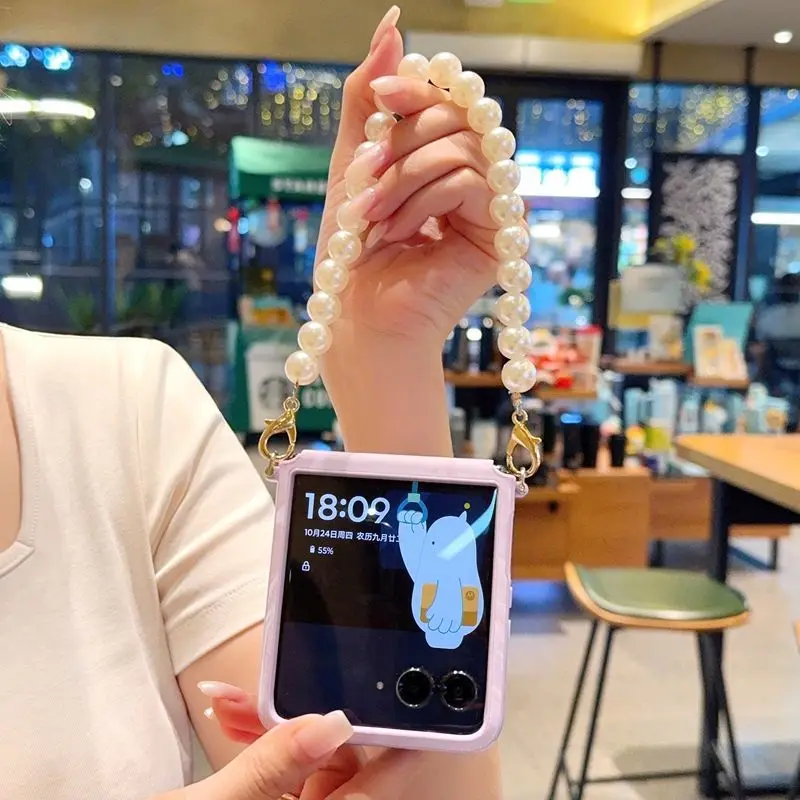 Suitable motorola moto razr 50 60Ultra case Pattern Pearl Bracelet Folding Phone