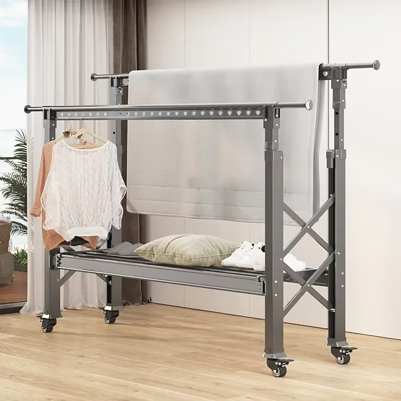 Retractable Metal Clothes Drying Rack Adjustable Height Double Track Hanger Durable Aviation Aluminum Alloy Pulley System for