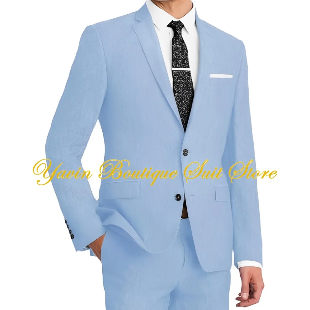 

Men's Linen Suit 2 Piece Causal Summer Suits Slim Fit Beach Wedding Suit Groomsmen Prom Tuxedo Suits