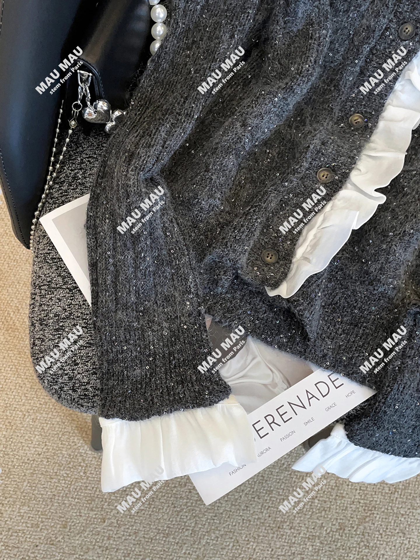 AY 시리즈 우드 에인 시퀸 니트 가디건 탑 하이엔드 여성 패션 남유럽 가을 겨울 출퇴근 스타일 레귤러...