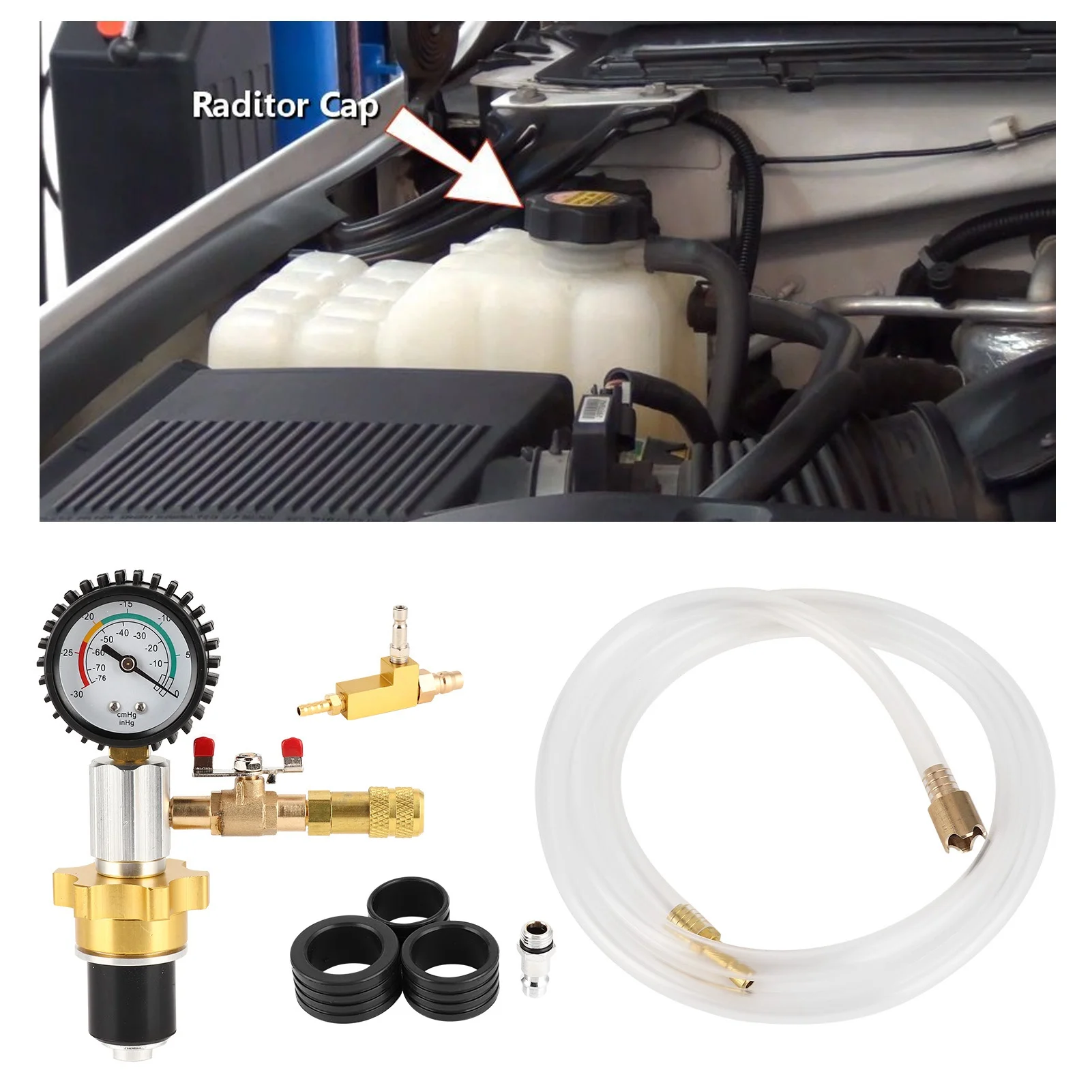 

Vacuum Type Car Radiator Coolant Refill Purging Kit Fast Connector Auto Antifreeze Replacement Tool