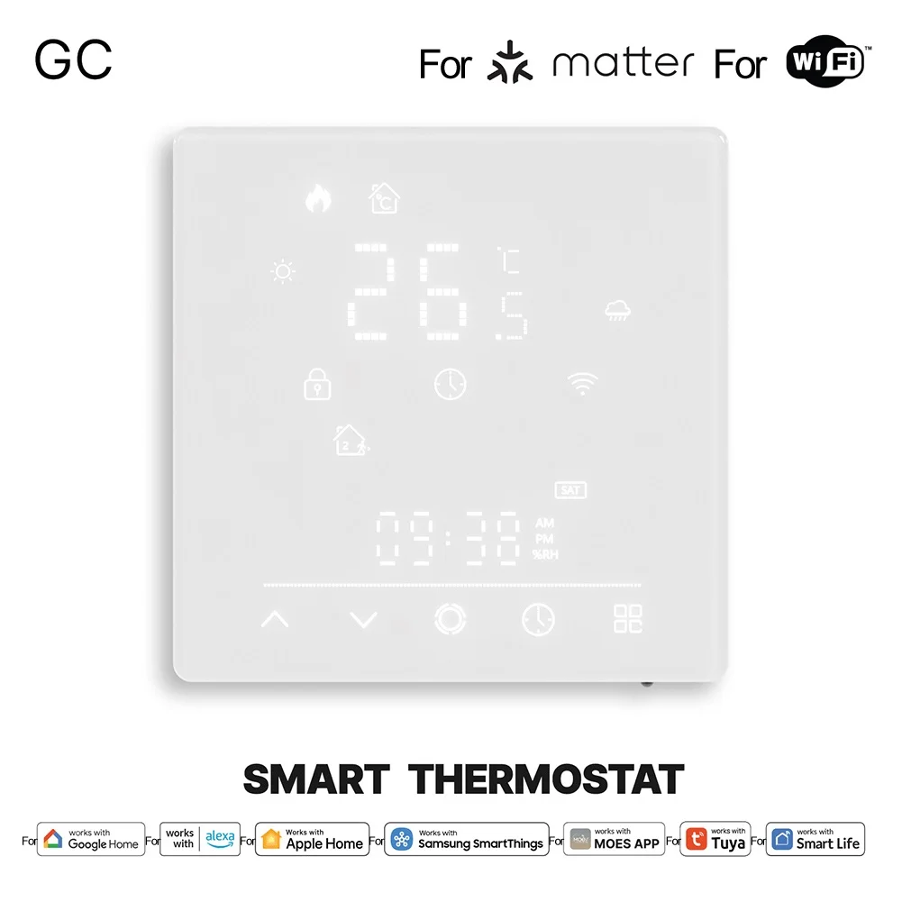 WiFi-temperatuurregelaar voor MOES slimme thermostaat integreert met voor Tuya en voor Matter-functies kinderslot