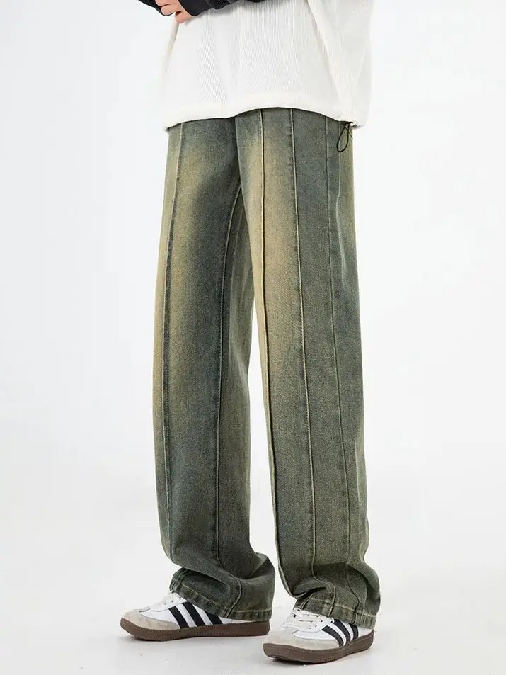 Summer Thin Light Color Ice Silk Hole Jeans American Street Gangster Handsome Straight Trousers