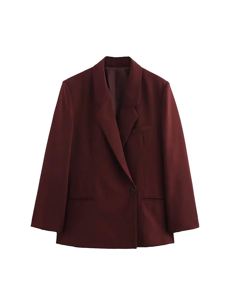 NLZGMSJ 2025 Lente vrouwen Office Blazer Effen Zakken V-hals Lange Mouw Enkele Knop Blazer Mode Outwears