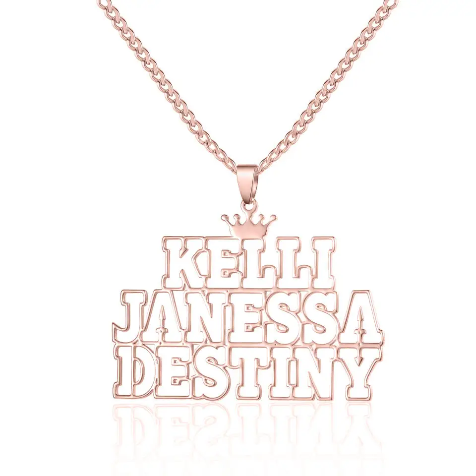 شخصية الفولاذ المقاوم للصدأ اسم قلادة مع تاج الجوف اسم مخصص قلادة 3mm الكوبية سلسلة هدية عيد ميلاد للرجال والنساء