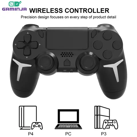 GAMINJA Giroscópio de 6 eixos Vibração Dupla Com touch pad Sem Fio Gamepad Controlador Bluetooth Para PS4 PS3 Console Computador PC