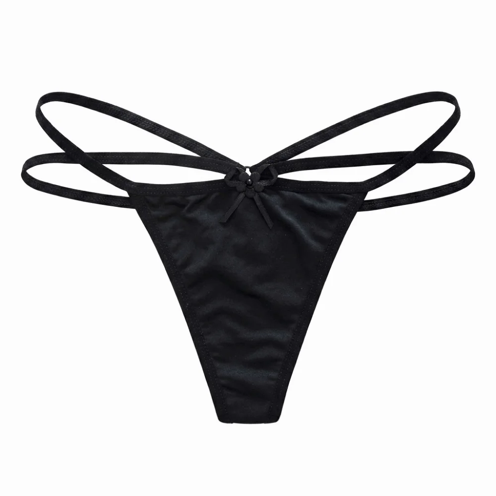Comfortable Cotton Crotch Strappy Thongs Low Waist Traceless Bow Briefs Solid Color Underpants T-back Panties Lingerie