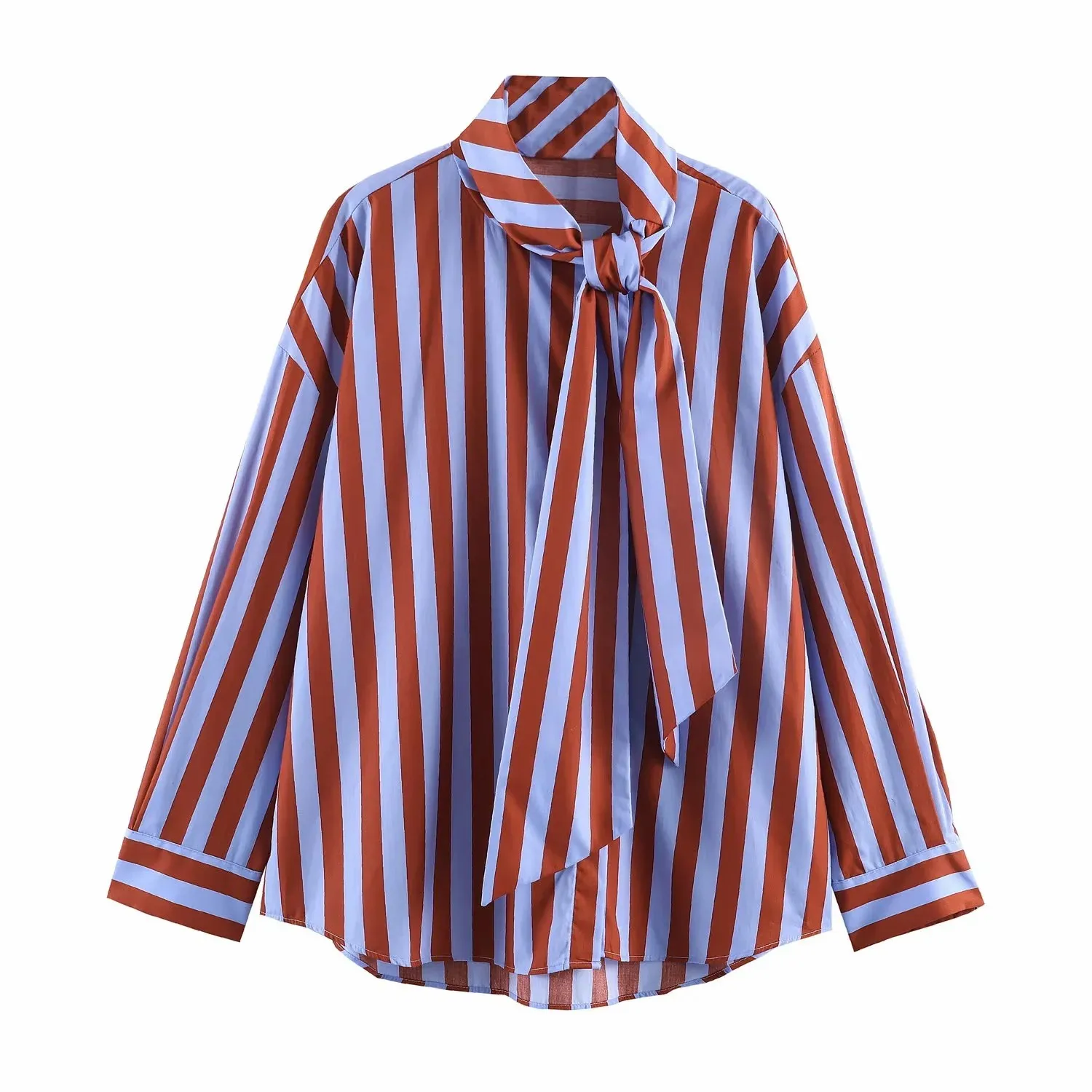 

2026 Women New Music Festival Chic Blouse Women's Loose Fit Striped Shirt Bow Single Breasted Simple Casual Female Top