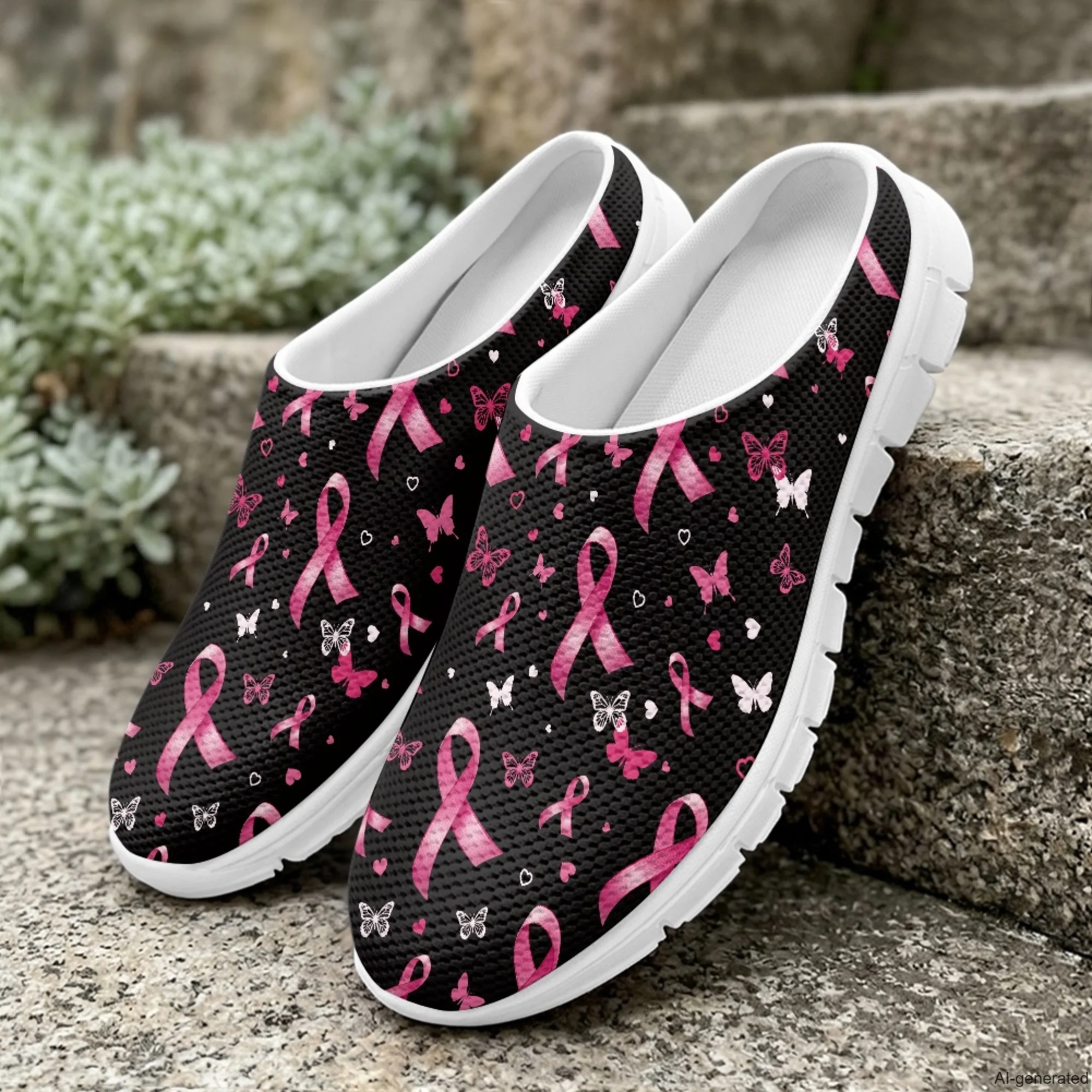 XIXIRIMIDO Casual Shoes Pink Ribbon Nurse Shoes Versatile Sports Women's Slippers Breathable Mesh Men's Walking Shoes 35-48