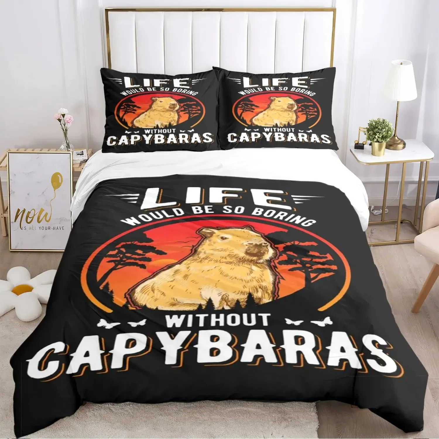 Funny Capybara Anime Duvet Cover Kawaii Animals Bedding Set Soft Quilt Cover Full Size for Boy Teens Bedroom Decoration