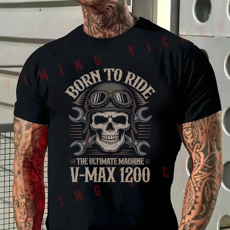 

Men High Quality Funny Cotton Moto T-shirt Born To Ride The Ultimate Machine Retro Biker Tshirt Casual O-neck Men Hip Hop Tees