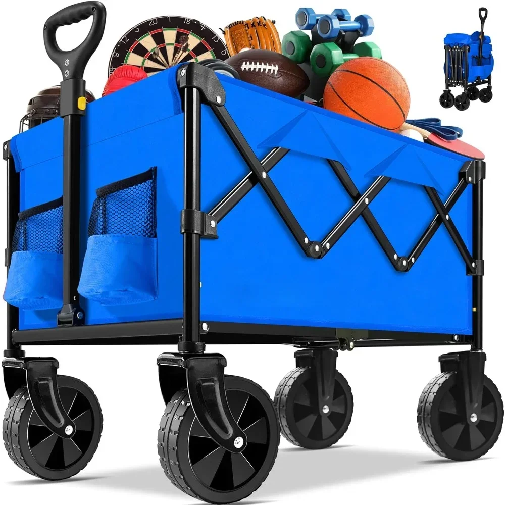 

Collapsible Folding Wagon Cart, Portable Garden Wagon Cart Terrain with Large Capacity, Heavy Duty Foldable Utility Wagon Cart