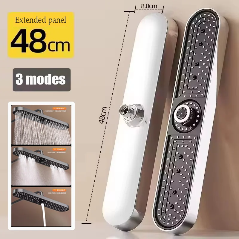 19 Inches Super Big Panel Large Flow Supercharge Ceiling Mounted Shower Head Set 3 Modes High Pressure Water Saving Showerhead