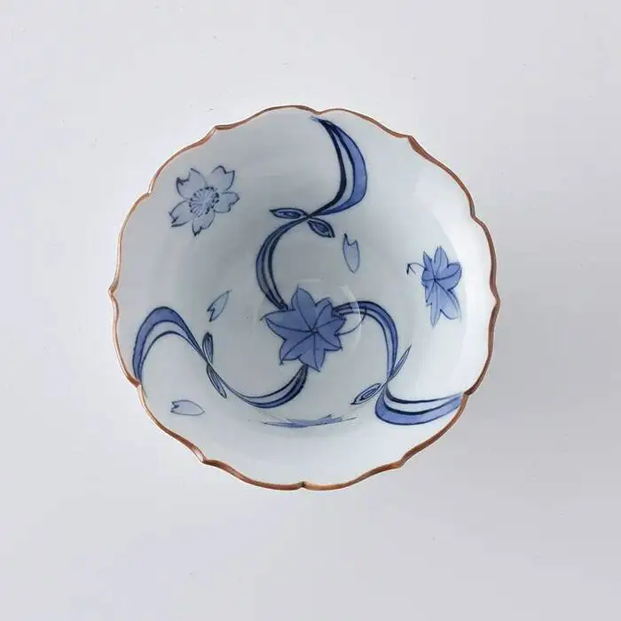 In Stock Japans Importd Arita War Hand-Paintd Chrry Blossom Mapl Laf Bowl And Dish With Floral Bordr Cramic Small