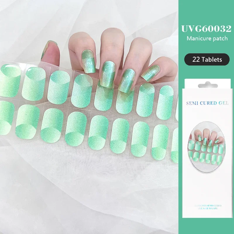 22 Tips Uvg Serie Uv Semi-Uitgeharde Gel Nagelstickers Waterdichte Langdurige Nagel Decals Volledige Dekking Nagel Patches Uv Lamp Nodig