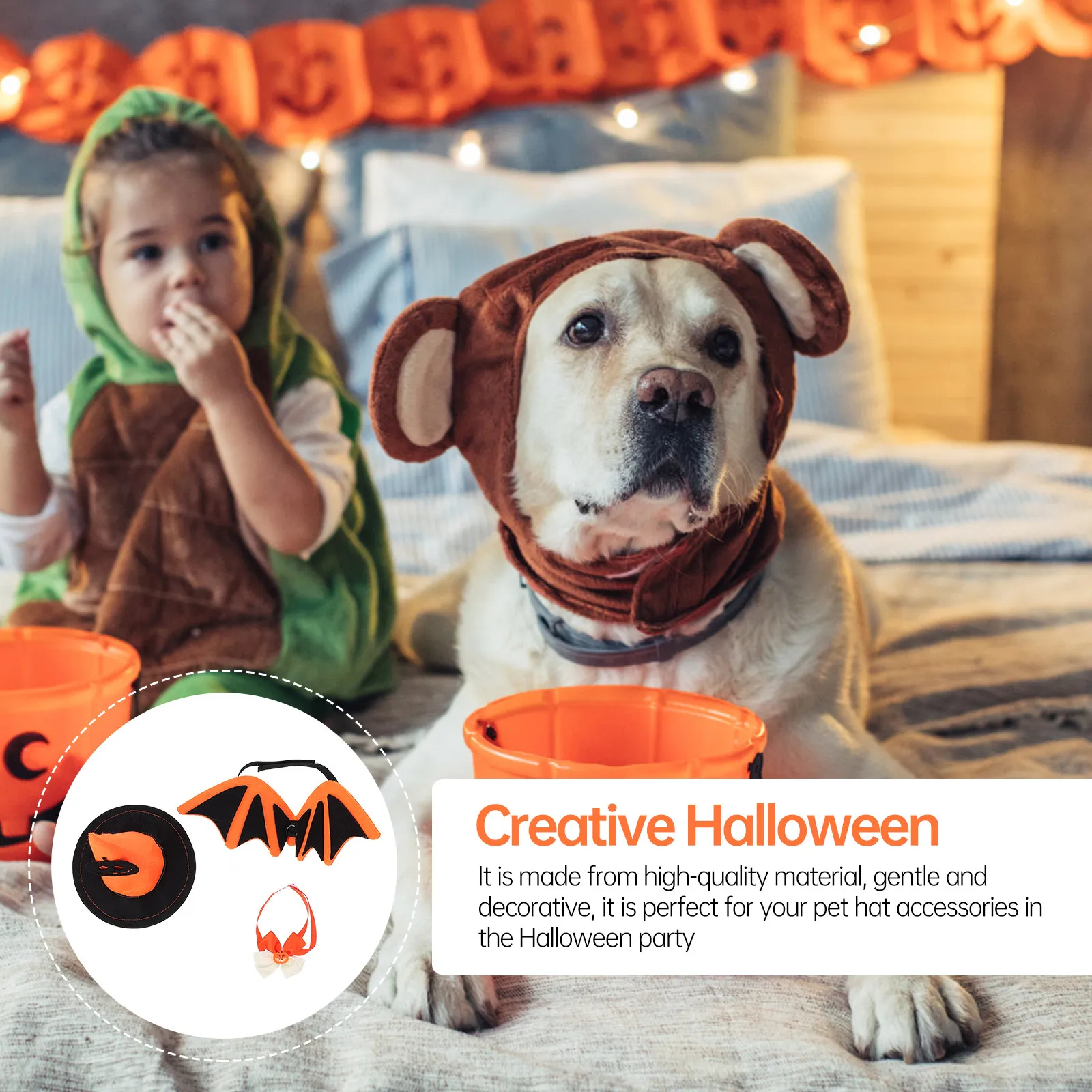 Halloween Bat Wing Pumpkin Hat for Pets – Adjustable Soft Durable Pet Costume Accessory for Festival & Party