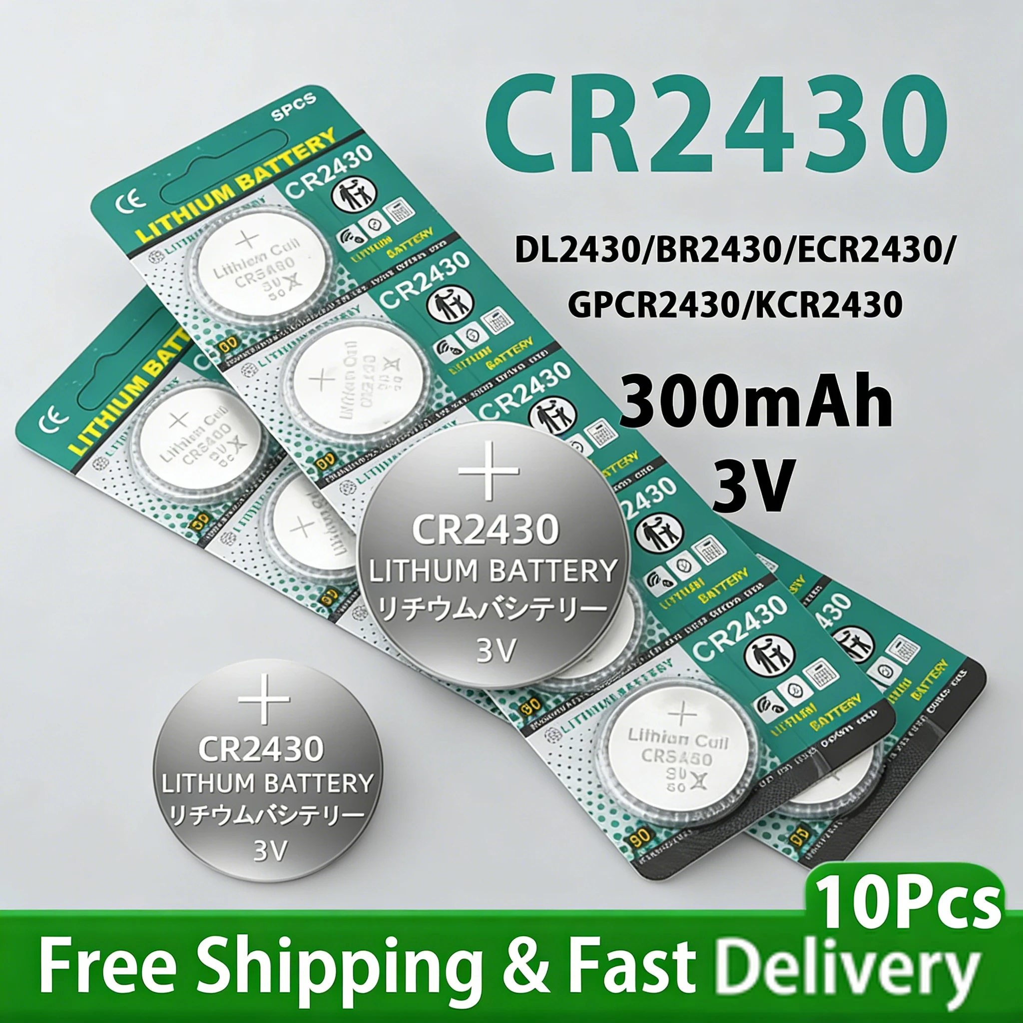 

5-100Pcs CR2430 3V Lithium Button Battery 385mAh High Capacity Coin Cell For Calculator Watch Toy DL2430 BR2430