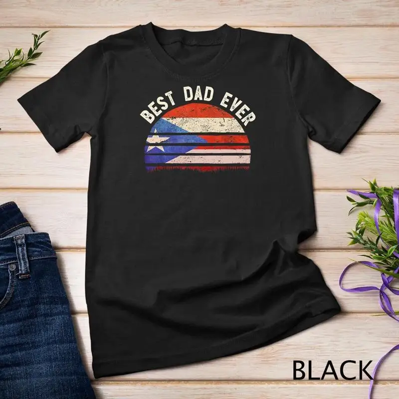 

Mens Best Dad Ever tShirt Puerto Rico Vintage Flag Retro Sunset Unisex T shirt